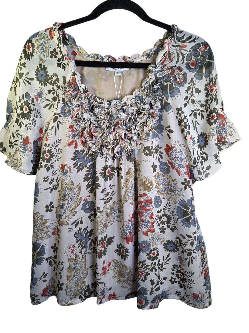 NWT Cute BohoChic Floral Ruffle Fairy Tunic Cottagecore Blue Velvet Size Medium